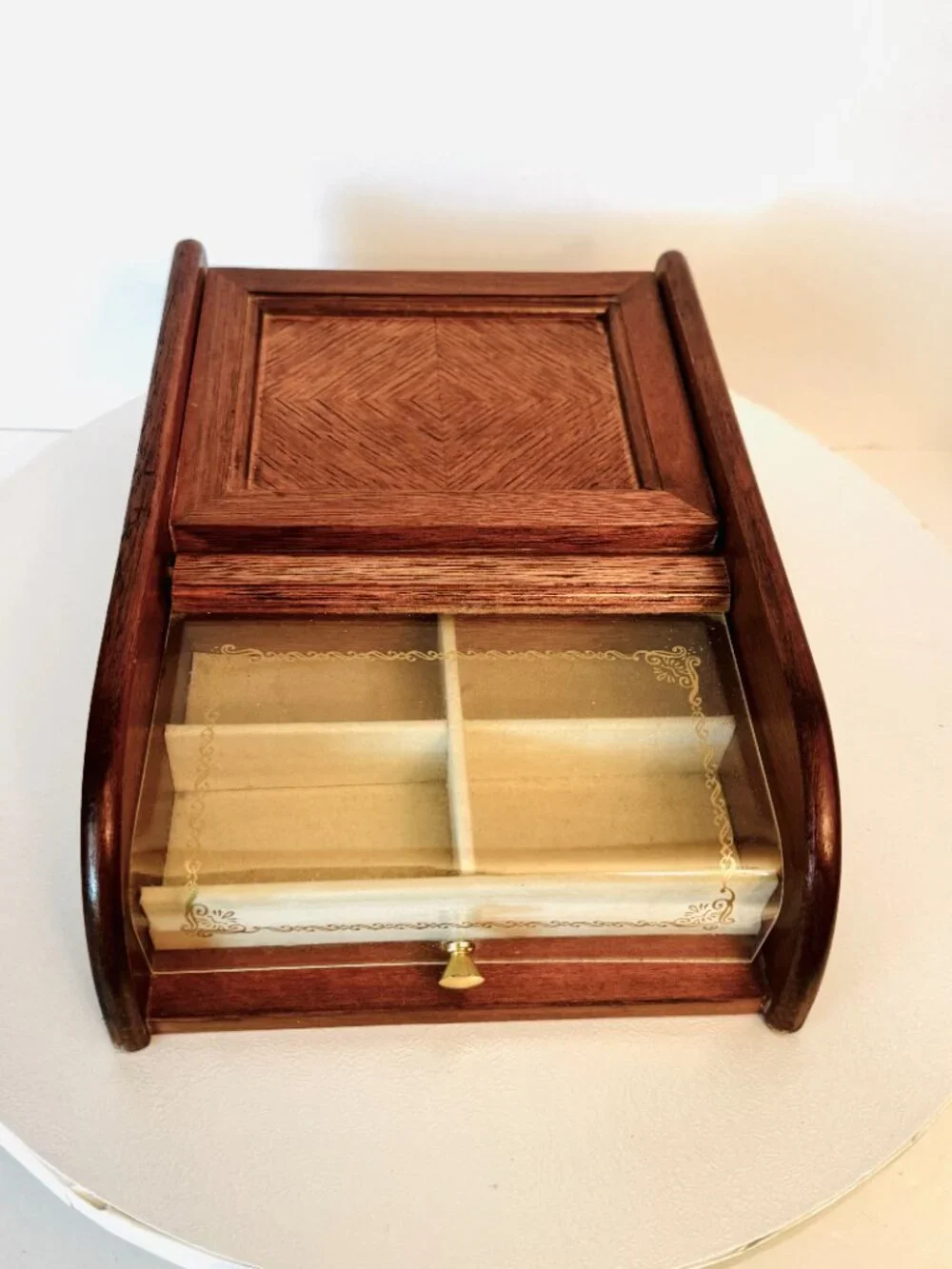 MCM London Leather Wooden Jewelry Box 9.5 Valet Case Inlaid Divided Storage